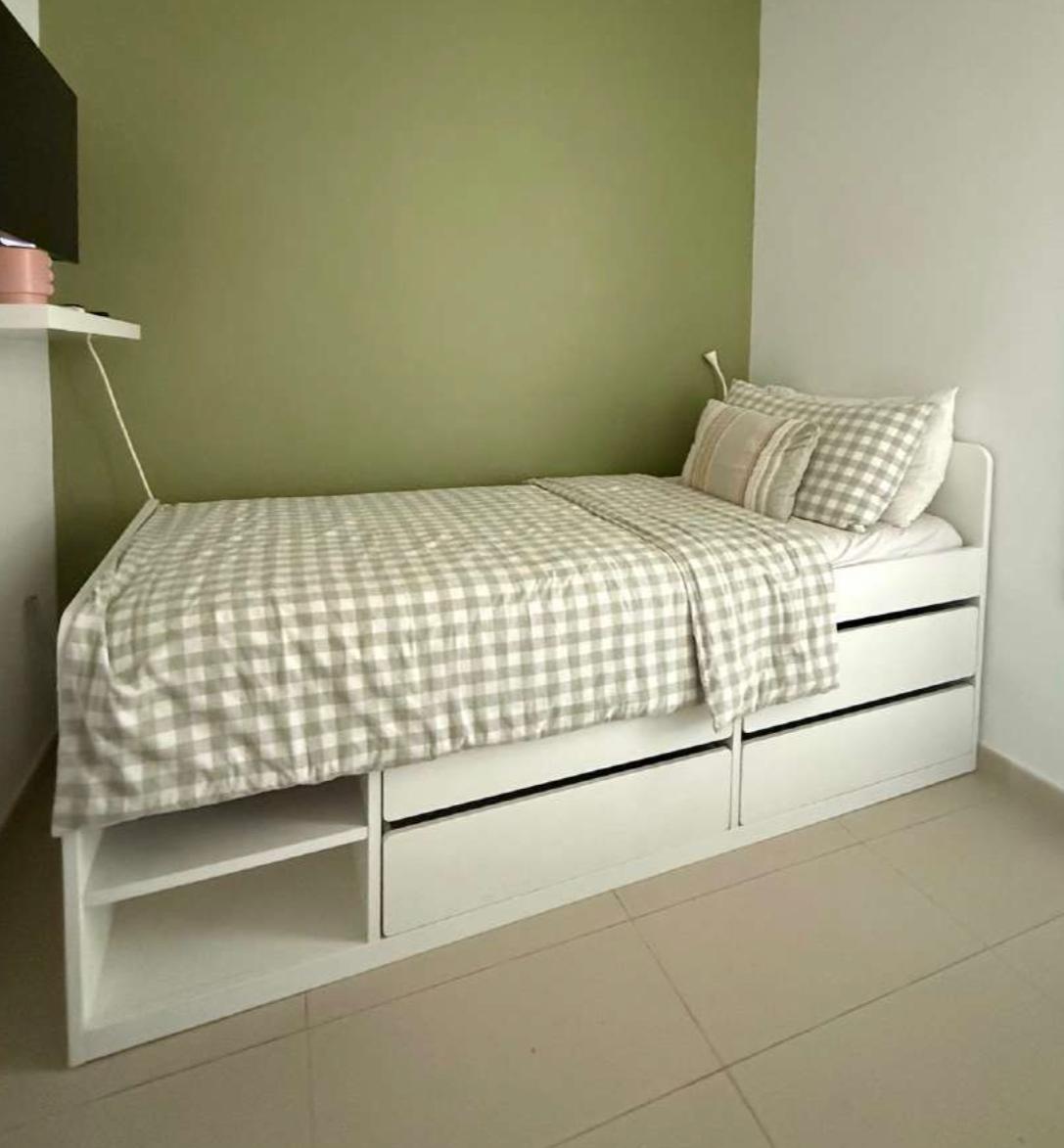 White Single Bed Frame with Under-Bed Storage