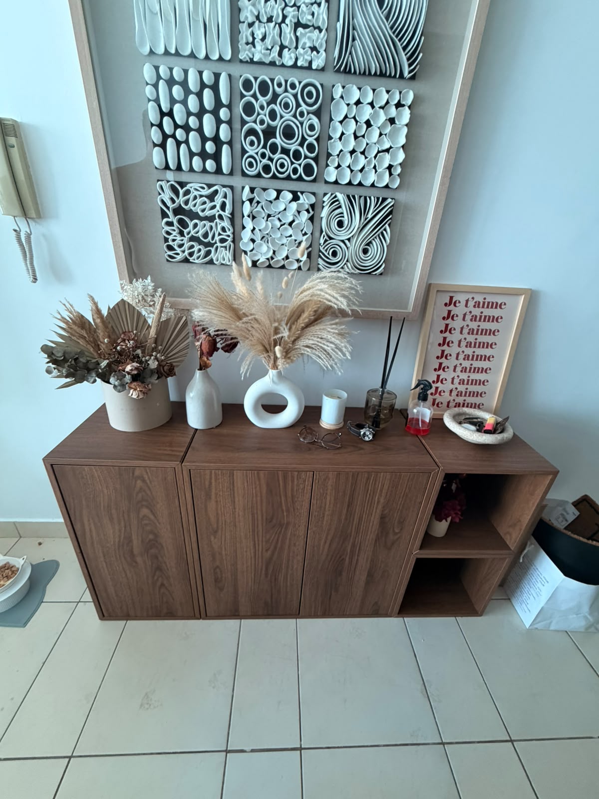 Walnut Wood Sideboard with Open Shelving