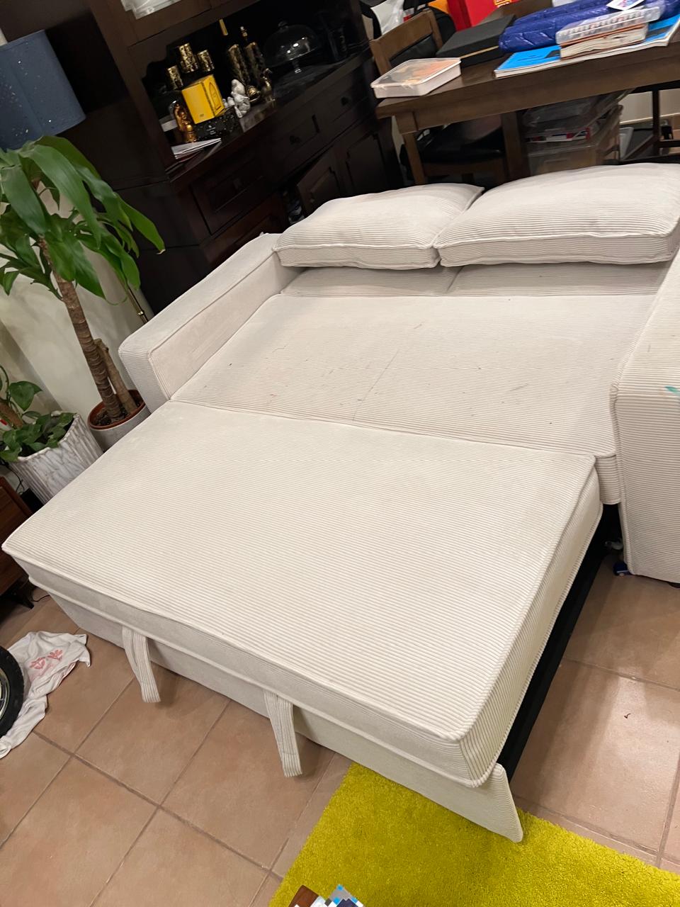 Cream Corduroy 3-Seater Sofa Bed