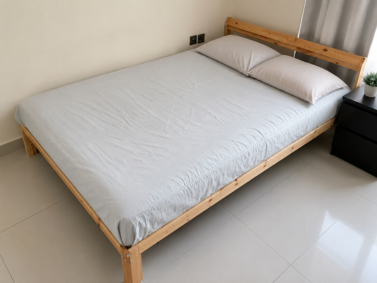 Natural Pine Wood Bed Frame with mattress