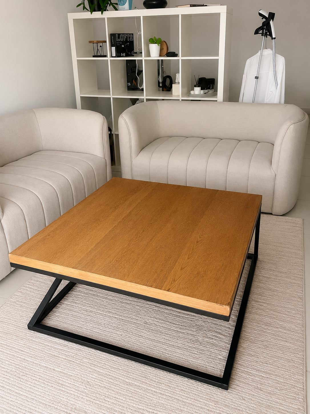 Oak & Black Metal Coffee Table