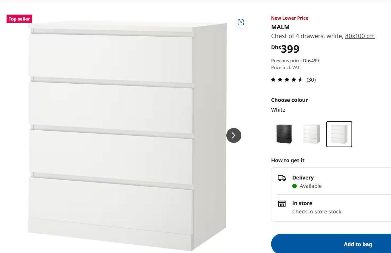 IKEA malm chest of 4 drawer
