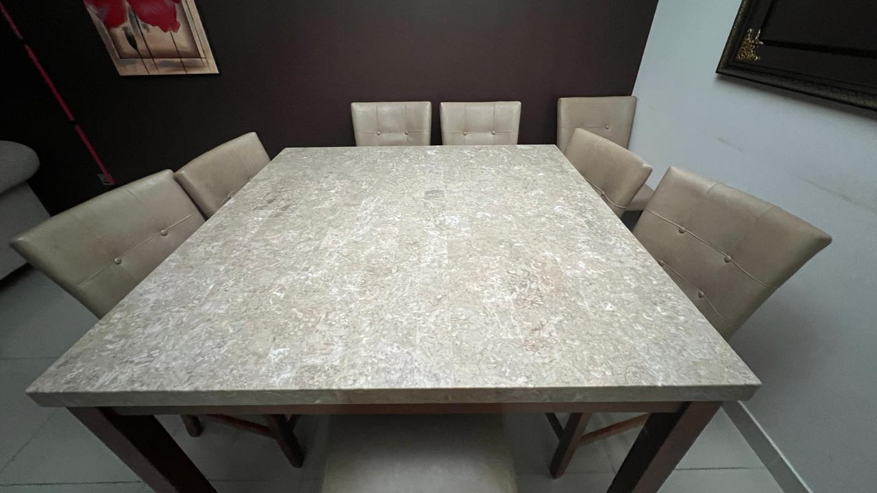 Home centre Ken 8-Seater Marble Top High Dining Set