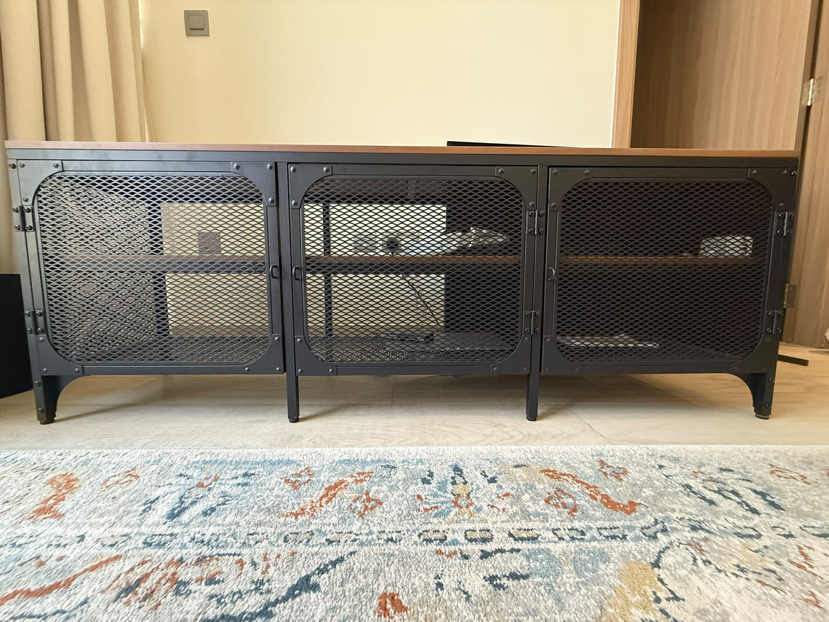 Industrial Three-Door Metal Mesh Cabinet