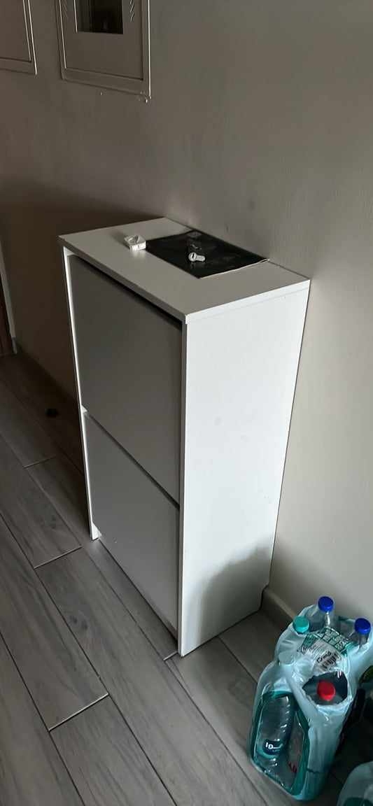 White 2-tier shoe rack in entryway