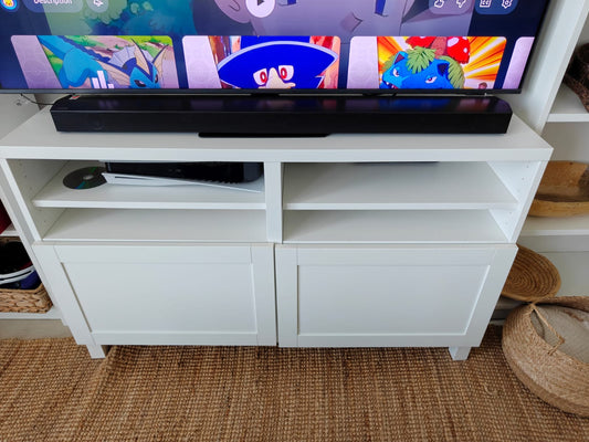 White TV table media console with storage cabinets