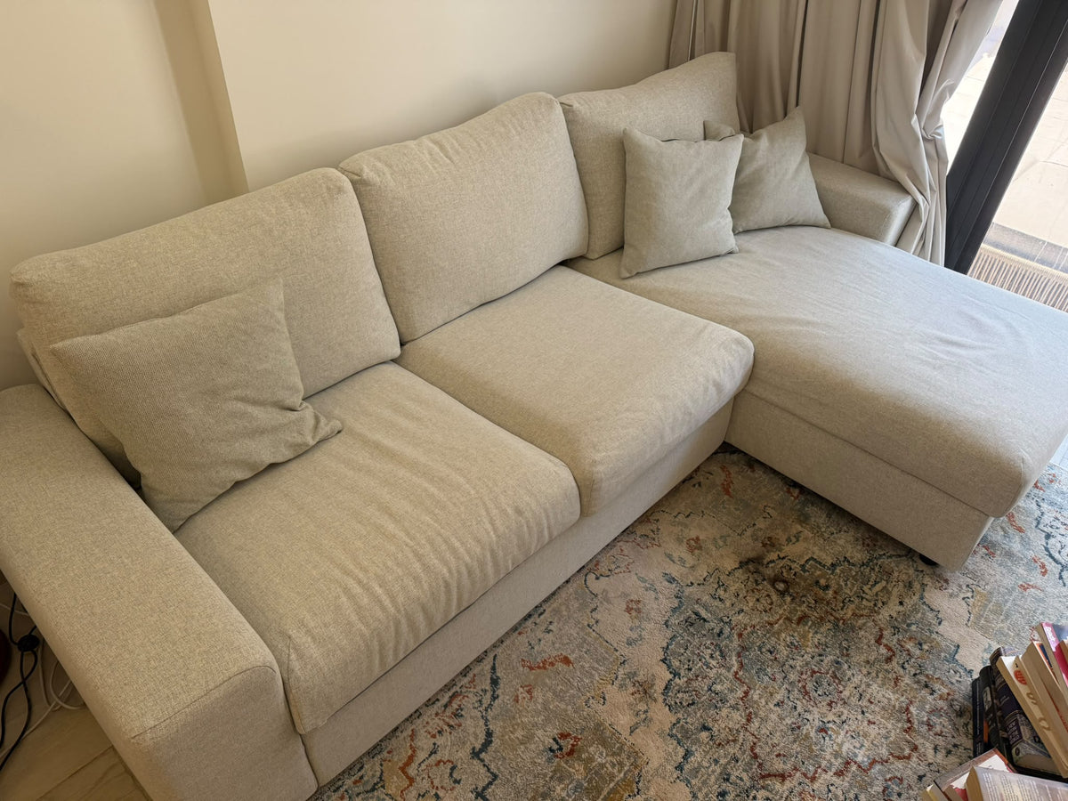 Cream Fabric Chaise Sectional Sofa