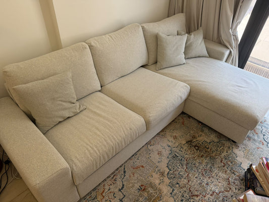 Cream Fabric Chaise Sectional Sofa