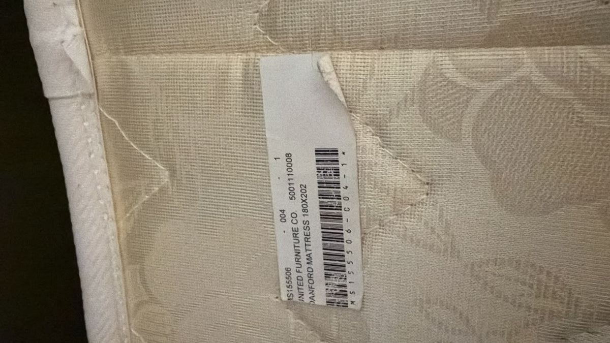 Danford mattress size label showing 180 × 202