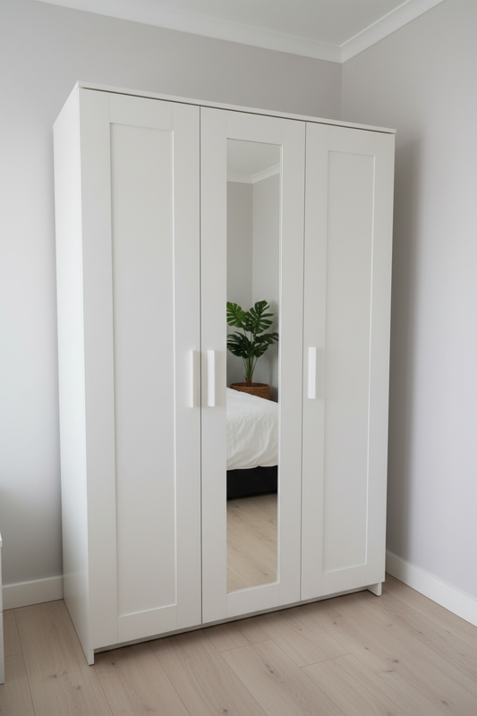 White 3-door wardrobe with mirror - enhanced product photo