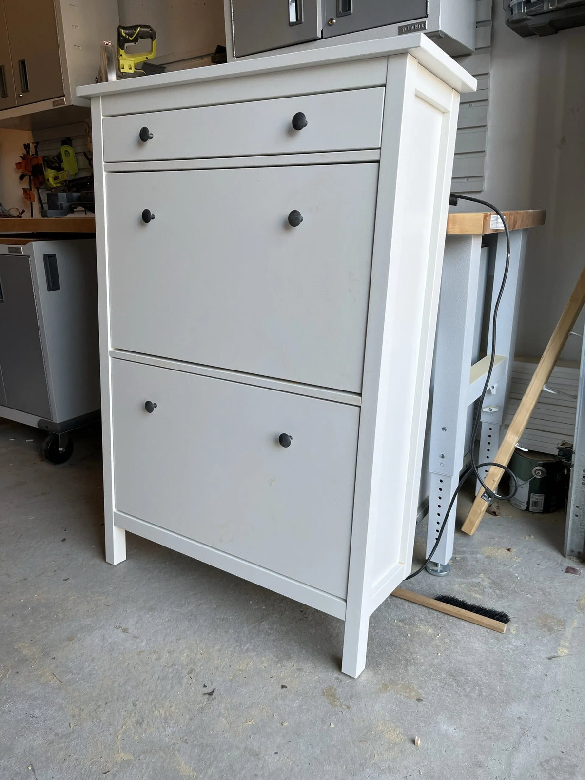 IKEA HEMNES shoe cabinet in white with black knobs