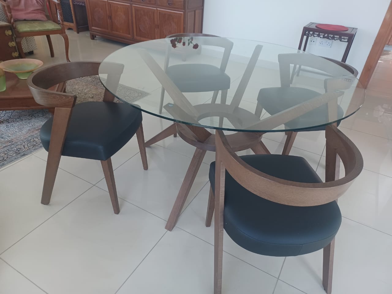 Round Glass Dining Table with 4 Chairs