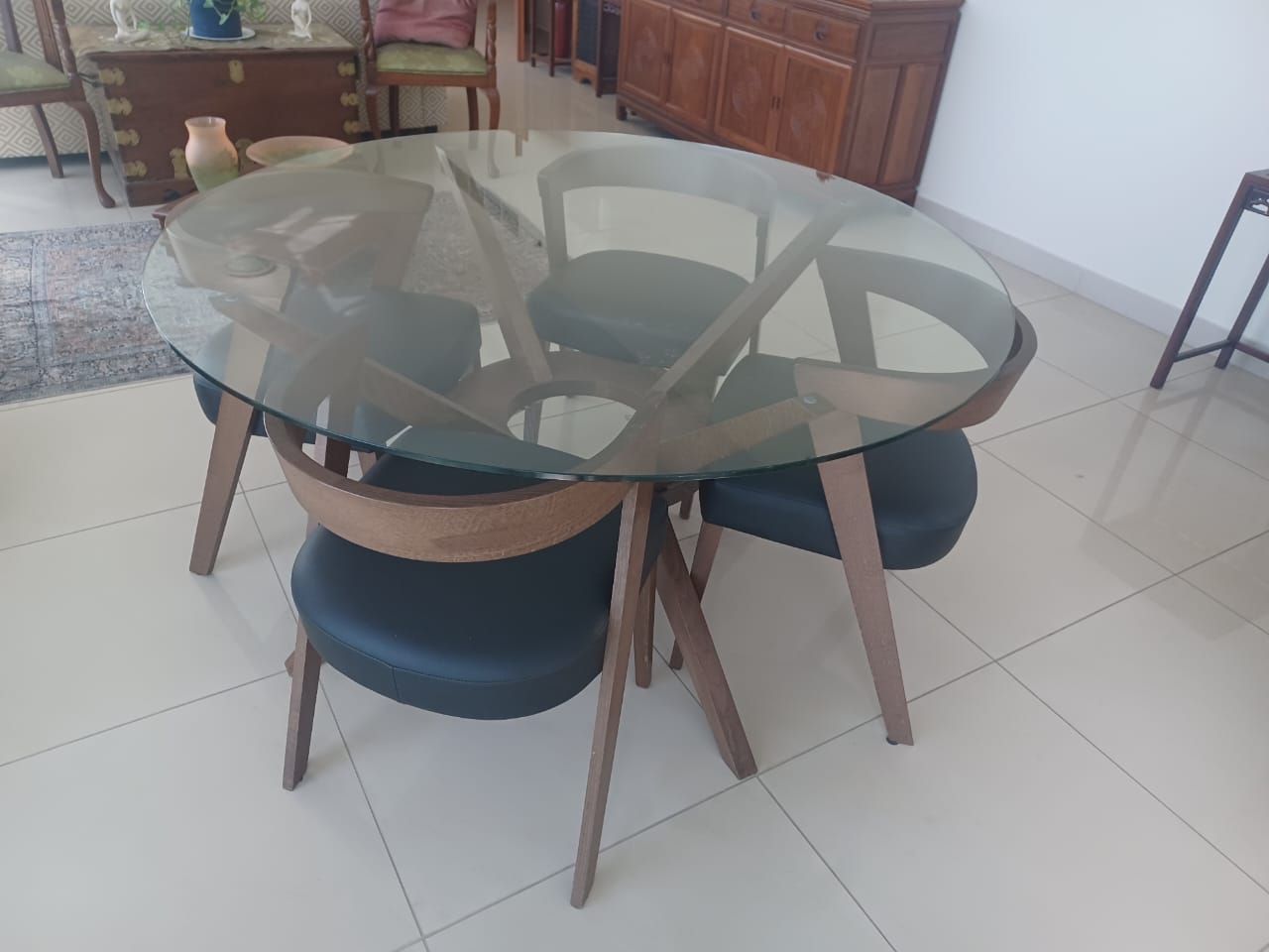 Round Glass Dining Table with 4 Chairs
