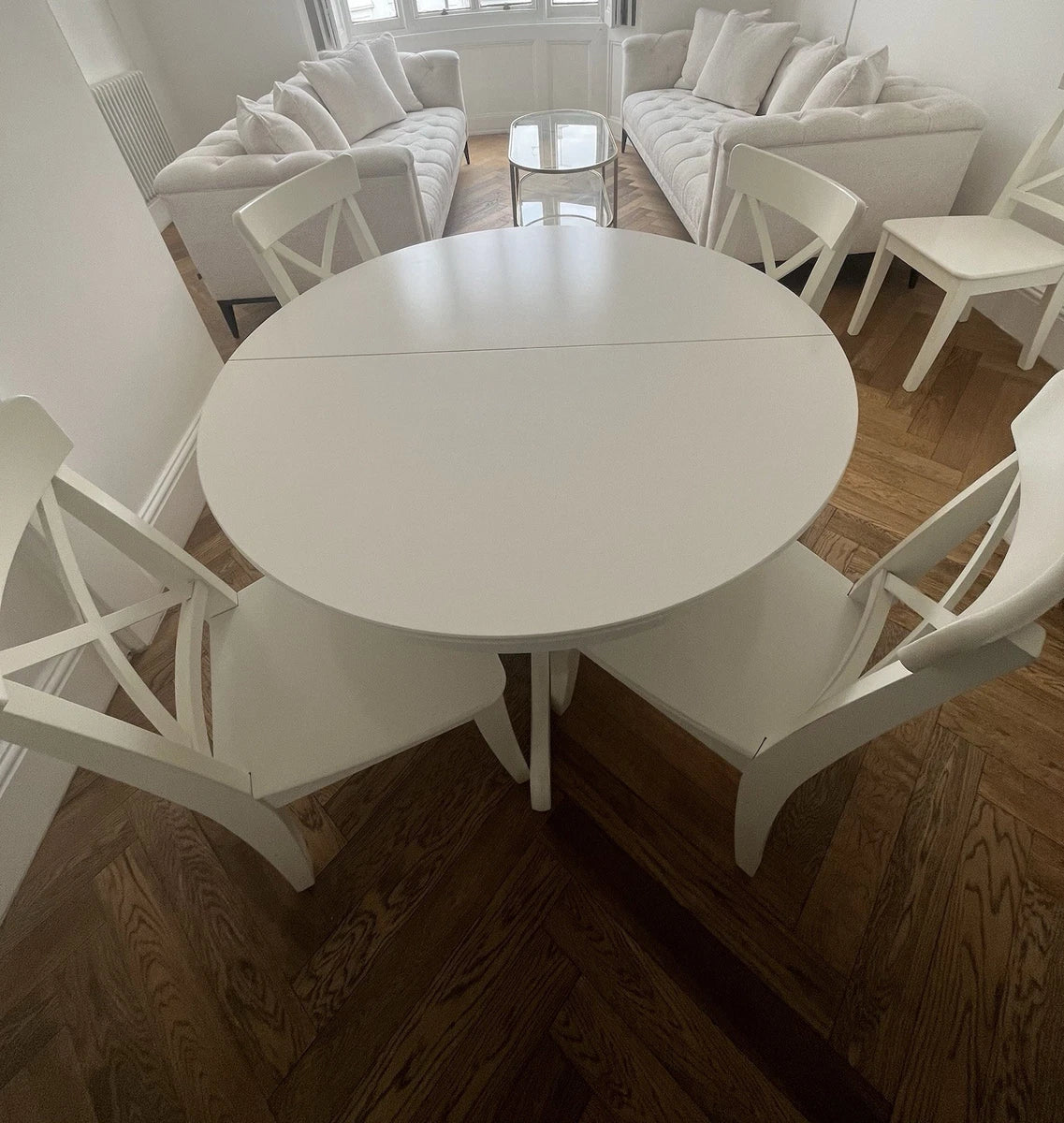 IKEA rosentorp extendable dining table with 6 ingolf chairs